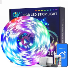 GY LED lente 10 m, RGB LED lente ar tālvadības pulti un lietotni, mūzikas sinhronizācija, viedā LED lente, kas darbojas ar Alexa, piemērota ballītēm, spēļu istabām, guļamistabām, TV, virtuves rotājumiem