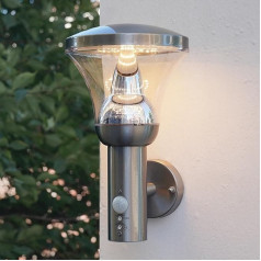 NBHANYUAN Apgaismojums LED apgaismojums ar apgaismojuma lukturi, 304 Edelstahl Wandleuchte IP44 Aussenlampe Hauswand,Gartens, Terrassen, Garage Silber 3000K Licht 220-240V 1000LM 9W (mit PIR bewegungsmelder)