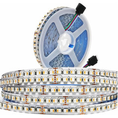 Tesfish 24 V LED lentu gaisma, 4 in 1, RGBWW RGB + silti balta 3000 K 5 m jauktu krāsu LED lentu gaisma SMD 5050 IP20 600 LED gaismas diodes LED lentu LED lentu LED lentu lentu guļamistabai, virtuves dekorēšanai