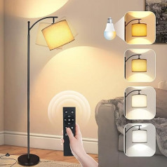 LED stāvlampa, 9 W E27 loka lampa ar tālvadības pulti un kājas slēdzi, melna stāvlampa, 2700 K - 6500 K, ar iespēju regulēt apgaismojumu, piemērota viesistabai, guļamistabai, birojam, viesnīcai, ar 23 cm diametru, audums