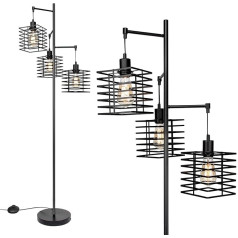 FIRVRE Black Diamond stāvlampa 3 gaismas Retro Industrial Square Cage Lampshade stāvlampa E27 Vintage dizaina metāla stāvlampas dzīvojamai istabai guļamistaba dīvāns stūra birojs