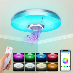 36 W LED griestu gaisma ar Bluetooth skaļruni, viedā griestu gaisma ar tālvadības pulti un lietotnes vadību, RGBW krāsu maiņa, regulējama guļamistabai, virtuvei, vannas istabai, bērnu istabai, viesistabai,