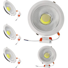 JANDEI 30W iegremdējams COB LED downlight, apaļš balts alumīnija rāmja prožektors, 212x52mm (185mm uzstādīšanas caurums), 2700 lūmeni, IP44 - 5 vienības (dabiskā gaisma 4200k)