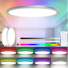 Sentasi 24 W LED griestu gaisma ar tālvadības pulti, RGB fona apgaismojums, 7 krāsu maiņa, 3200 lm, 3000 K/4000 K/6500 K, ļoti plāns dzīvojamās istabas griestu apgaismojums guļamistabai/dzīvojamai istabai/virtuvei