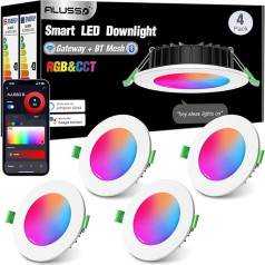 ALUSSO LIGHTING LED iegremdējamais prožektors RGB, WiFi Bluetooth griestu gaisma Smart Spots 8 W diametrs 70-80 mm Padziļinājumā iebūvētās gaismas 230 V, 3000 K - 5700 K Griestu prožektori caur lietotni Griestu prožektors