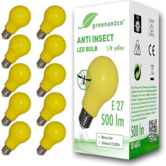 greenandco LED spuldze pret kukaiņiem, E27, 560 - 580 nm viļņu garums, dzeltena, bez apgaismojuma