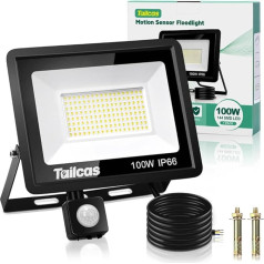 Tailcas 100 W LED prožektors ar kustības sensoru, 6500 K Cool White Super spilgts 144 LED prožektors, 9000 LM āra prožektors, IP66 ūdensizturīgs prožektors pagalmam, dārzam, garāžai