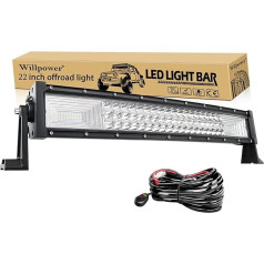 Willpower LED darba gaismas josla, 22 collu 270 W izliekta LED 12 V josla ar vadu instalāciju, ūdensizturīga LED gaismas josla, automašīnas LED gaismas josla, 12 V LED lukturis SUV bezceļu ATV UTV 4 x 4