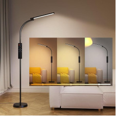 Lanmonlily LED stāvlampa, 10 W, gaismeklis ar tālvadības pulti, stāvlampa viesistabai ar tālvadības pulti, 360° rotējoša stāvlampa, melna, stāvlampa guļamistabai, birojam