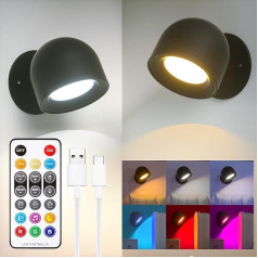 2 LED iekštelpu sienas lampu komplekts, RGBCW uzlādējams akumulatora sienas lukturis, bez elektrības pieslēguma un urbšanas, bezvadu tālvadības pults un skārienlampa guļamistabai, viesistabai, bērnu istabai, gaitenim,