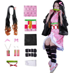 JYakeji Pack of 10 Nezuko Cosplay Costume Kimono bērniem pieaugušajiem Japāņu Anime kostīms Halloween Kimono apģērbs ar parūku