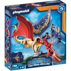 PLAYMOBIL DreamWorks Dragons 71080 Dragons: Deviņas valstības - Wu & Wei ar Jun, pūķu figūriņas un rotaļlieta pūķis ar šaušanas funkciju, bērniem no 4 gadu vecuma.