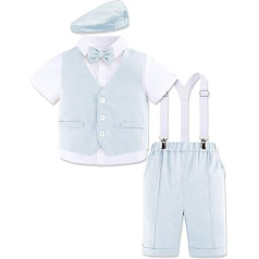 mintgreen 4pcs Baby Boys' Suit Set Vest + Shirt with Bowtie + Trousers with Straps + Beret Hat, 1-4 Years