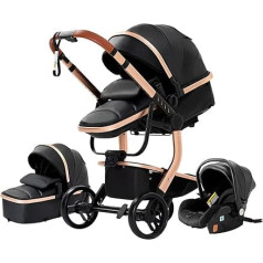 Kombinētais bērnu ratiņu komplekts 3-in-1 3-in-1 Tricikls Walker High Landscape Pushchair Salokāms bērnu ratiņu ratiņš mazulim 0 - 36 mēneši (melns 518)