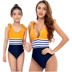 Mamma un es Matching Ģimenes peldkostīms Ruffle Sieviešu peldkostīmi Kids Toddler Bikini peldkostīmi Vasaras pludmales tērpu komplekti, oranža svītraini