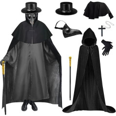 Dhnvcud Plague Doctor Costume Vīriešu mēra ārsta kostīms Halloween viduslaiku steampunk Cosplay Halloween masku kostīms ar piederumu komplektu Halloween karnevāla pusei