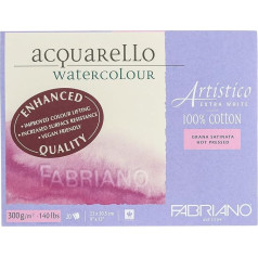 Honsell Fabriano Artistico Acquarello akvareļkrāsa, īpaši balta, satīna karsti presēta, 23 x 30,5 cm, 20 lapas 300 g/m², augstas kvalitātes mākslinieka akvareļkrāsas kartons, līmēts no 4 pusēm, vegāns