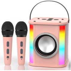 Karaoke mikrofons bērniem, karaoke ar 2 mikrofoniem, karaoke mašīna bērniem ar LED apgaismojumu, saderīga ar TF karti/USB, AUX Ziemassvētku ballītes