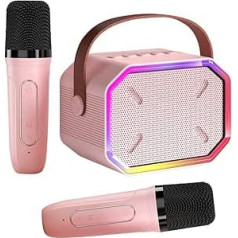 Karaoke mašīna bērniem un pieaugušajiem, portatīvais mini Bluetooth skaļrunis ar 2 bezvadu mikrofoniem, LED gaisma TV, mājas ballītei, bērnu dāvana meitenēm, zēniem, ģimenei, ballītei