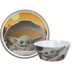 Zak Designs Star Wars The Mandalorian Tableware Set Includes Plate and Bowl, Made of Durable Melamine and Perfect for Kids (Baby Yoda, Grogu, 2-Piece Set, BPA-Free)