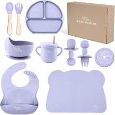 Yum Yum's Baby Weaning Kit - Includes Toddler Water Bottle, Suction Cups, Suction Cup, Spoon, Fork, Baby Plate and More - Ideal Baby Feeding Set and Baby Gift - 10 Pieces (Lavender)