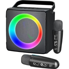 Mini karaoke iekārta bērniem un pieaugušajiem, pārnēsājama Bluetooth karaoke iekārta ar 2 bezvadu mikrofoniem, LED gaismām, trokšņu slāpēšanu, ideāli piemērota mājām, ballītēm, ceļojumiem, dzimšanas dienā