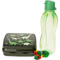 Tupperware Sandwichbox Dinos Green Pusdienu kaste + EcoEasy dzeramā pudele 500 ml zaļa (iekļauts 1x līmējamā kāpurs)