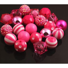 20 mm krāsains krāsains jaukta stila akrila Chunky Knit pērlītes 50 gabaliņi Daudz pērlītes Chunky Knit pērlītes Kaklarota rotaslietas Hot Pink Mix 05.20 mm Pack of 50