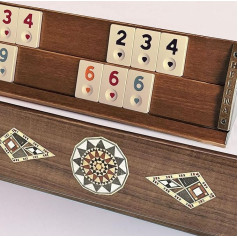 Kardelen Handmade Solid Wooden Rummy Set Handmade Mosaic Inlay Walnut Okey Game (26451.WAL)