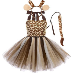 IMEKIS Bērnu bērnu bērnu meitene Dzīvnieku Cosplay kostīms Princess Fancy Dress Up Govs Tīģeris Leopards Žirafe Tilla kleita ar galvas lentu Astes 3 gabali Halloween Ziemassvētku karnevāla apģērbs