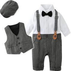 Amissz Bērnu zēnu apģērbu komplekti 3 gabali Romper + veste + cepure tauriņš Gentleman Set bērnu kristību uzvalks