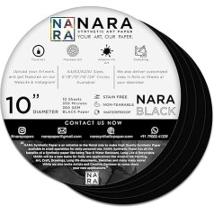 Narablack® papīrs gleznošanai ar spirta tinti, 10 collu diametra aplis, 350 mikronu/360 GSM, papīrs Medium +, 10 lapas, 100% bez traipiem