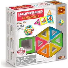 Magformers 706005 XL neona 14 gabaliņu magnētiskais konstruktors, daudzkrāsains