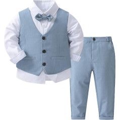 ranrann Baby Gentlemen Suit Outfit Boys Svētku kāzu ballīte Kristības apģērbu komplekts Kokvilnas smokinga jaka krekls ar garām piedurknēm Veste ar biksēm Mazuļu apģērbs