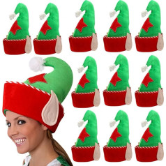 12 Pack Adult Fairy Hat Plush Green with Red Star Red Brim and Attached Elf Ears Funny Accessory for Men Sievietēm