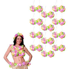 Havaju puķu krūšturis Fancy Dress Party aksesuārs Ideāli piemērots jebkurai tropu Havaju salu ballītei - Havaju pludmales festivāls Hula Bra Luau Hawaii LEI Garland Bra - 12 gab.