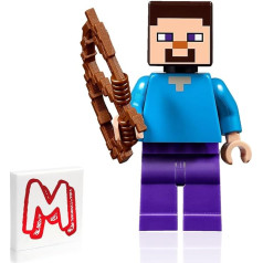 LEGO Minecraft Steve mini figūriņa (ar Pixelated Minecraft ieroci)