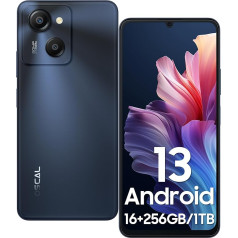 OSCAL Modern 8 viedtālrunis bez līguma, 16 GB RAM + 256 GB ROM/TF 1TB, 6,75 collu HD+ IPS 90Hz 6000 mAh 50 MP + 5 MP kamera Octa-Core Android mobilais tālrunis, sejas + pirkstu nospiedumi, 4G Dual SIM karte