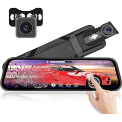 Veidrodis Dual Dash Cam 9,66 colių jutiklinio ekrano galinio vaizdo veidrodis 1080P Dash Cam automobilio priekyje ir gale su ultra naktinio matymo G jutikliu Parkavimo pagalba 24 valandų parkavimo režimas HD vandeniui atspari kamera