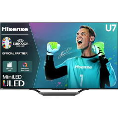 Hisense 75U7NQ 189 cm (75 collu) televizors, 4K Mini LED ULED HDR Smart TV, Quantum Dot, 120 Hz/ 144 Hz VRR, HDMI 2.1, Game Mode Pro, Dolby Vision IQ & Atmos, Bluetooth, iebūvēta Alexa, antracīts, [2024]