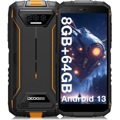 DOOGEE S41T Android 13 Открытый мобильный телефон без контракта (2024), 6300 мАч, 8GB RAM + 64GB/1TB Expandable ROM, водонепроницаемый открытый смартфон 5,5 дюйма HD+ IP68/P69K, 