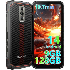 DOOGEE Blade 10 Android 14 āra mobilais tālrunis bez līguma, 9GB + 128GB/TF 2TB, āra viedtālrunis, 6,56 collu HD + 90Hz displejs, 16MP + 8MP, 5150mAh, IP68/IP69K ūdensizturīgs, Dual 4G SIM/Face