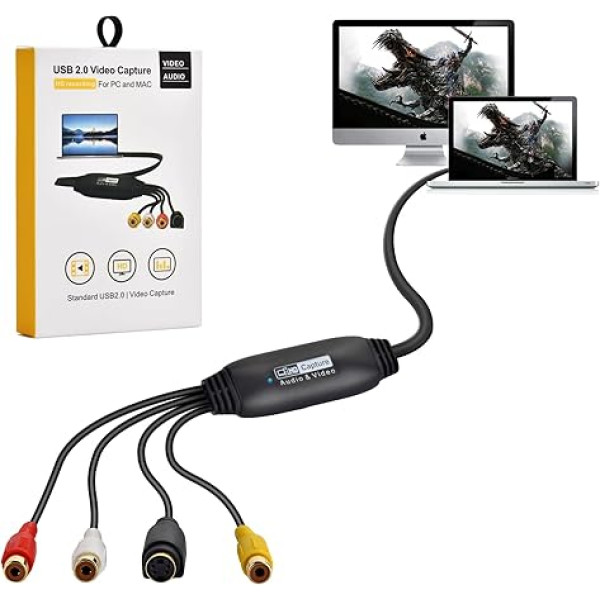 Amtake VHS uz USB 2.0 Video Grabber, VHS digitalizācijas ierīces pārveidotājs Audio video uztveršanas karte, vecs VHS Mini DV Hi8 DVD VCR uz digitālo pārveidotājs Mac, Windows 2000, XP, WIN7/8/10/11, Vista