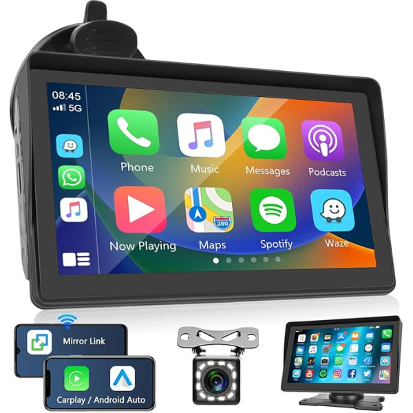 Hodozzy displejs Bezvadu Carplay un bezvadu Android auto, 7 collu HD skārienjūtīgais ekrāns Pārnēsājams auto radio digitālais multivides uztvērējs, Bluetooth brīvroku komplekts, Mirror Link, USB/SD, audio