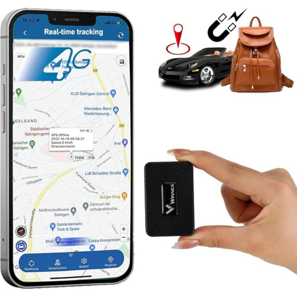 GPS Tracker Winnes 4G SMS, App, Website pozicionēšana, Anti-Theft un Anti-Lost GPS Tracker Car, Geofence, Vairāki trauksmes režīmi, Kids pozicionēšanas GPS raidītājs, ar magnētisko TK913