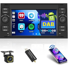 DAB/DAB+ Android autoradio priekš Ford Transit Focus Fusion Fiesta Mondeo Kuga Galaxy C-Max S-Max Connect Wireless Carplay Android Car, skārienjūtīgais ekrāns, auto radio ar GPS WiFi, atpakaļgaitas kamera