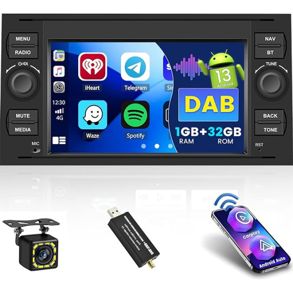 DAB/DAB+ Android autoradio priekš Ford Transit Focus Fusion Fiesta Mondeo Kuga Galaxy C-Max S-Max Connect Wireless Carplay Android Car, skārienjūtīgais ekrāns, auto radio ar GPS WiFi, atpakaļgaitas kamera