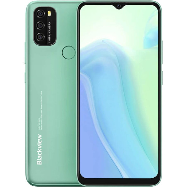 Blackview Android 11 viedtālrunis bez līguma A70P, astoņkodolu 4GB + 32GB, 6,5 collu HD+, 8,3 mm plāns un viegls, 5380 mAh akumulators, 13MP + 5MP, divu SIM karšu 4G mobilais tālrunis, sejas atbloķēšana un pirkstu nospiedumi