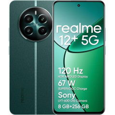 realme 12+ 5G viedtālrunis 8 + 256 GB ar NFC, Sony LYT-600 OIS portretu kamera, Dimensity 7050 5G mikroshēma, 120 Hz AMOLED displejs, Rainwater Smart Touch, 67 W Supervooc uzlāde, Pioneer Green