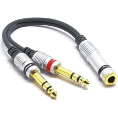 VITALCO 6,3 mm jack audio sadalītāja adapteris Stereo sieviešu uz 2 x 6,3 stereo TRS jack kontaktdakšu sieviešu uz dubulto vīriešu TRS adaptera Y kabeļu sadalītāja savienojums